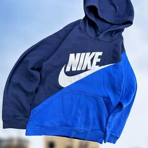 Nike Hoodie Boy XL‎ Blue Colorblock Swoosh Graphic Pullover Sportswear Active